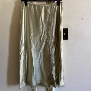 Topshop Green Lace Trim Satin Midi skirt